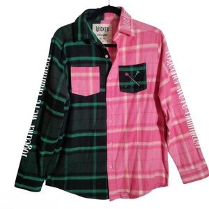 Cakeworthy x Wicked UNLIMITED Elphaba Glinda Flannel Shirt Sz Medium Pink Green